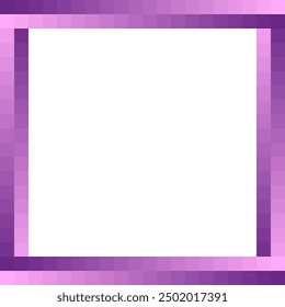 Pixelated purple frame. Vector border design. Gradient effect. Vibrant pink tones.