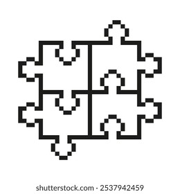 Pixelated Puzzle Pieces Icon. Symbol of Connection and Problem Solving in Pixel Art Style. Collaboration and Teamwork, Integration and Strategic. Isolated Vector Illustration.