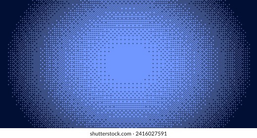 Pixelated Radial Gradient Background. Bitmap Dither Central Pattern Texture. Pixel Art Fade Pattern. Retro Video Game Screen Backdrop. Vector Illustration.