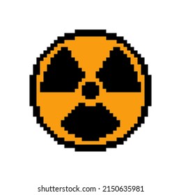 Pixelated radiation sign. Black radioactive hazard symbol with yellow gradient. Toxic uranium and plutonium pollution with terrible vector destruction