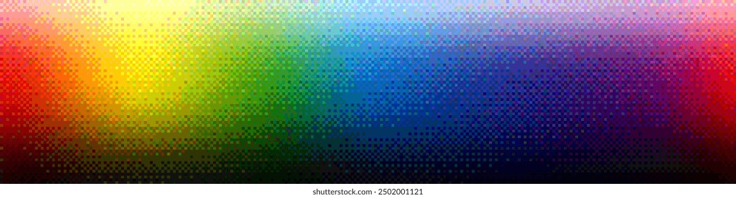 Pixelated rainbow color picker gradient background with dithering effect. Colorful vintage retro pixel art color tone picker with transitions from black to white. Vector illustration in 8-bit style