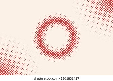 Pixelated red circle on white geometric background, pattern pixelart redcircle whitebackground