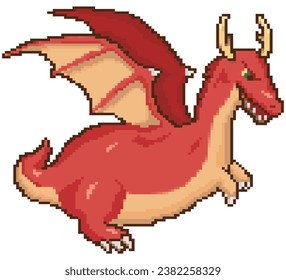 Pixelated red dragon. Vector illustration.