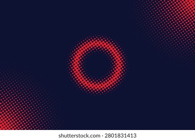 Pixelated red glowing circular light effect on dark blue gradient background, pixelart redcircle