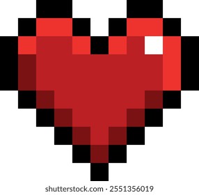 A pixelated red heart with black outlines