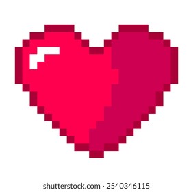 Pixelated red heart icon, pixel heart isolated