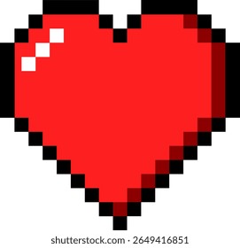 Pixelated red heart, retro video game aesthetics and digital affection, health or hit points