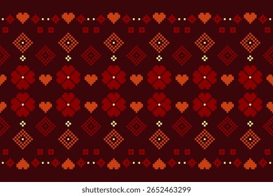Pixelated red hearts pattern digital art graphic design modern look top-down view romantic concept