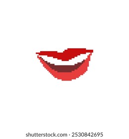 Ilustración de labios rojos pixelados. Labios rojos del arte simple del pixel con la boca abierta que muestra los dientes.