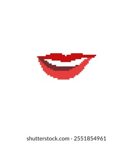 Ilustración de labios rojos pixelados. Labios rojos del arte simple del pixel con la boca abierta que muestra los dientes.