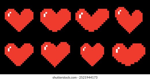 Pixelated red love icon design. 8 bit hearts for social media, posters, etc.