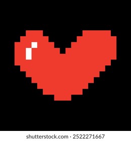 Diseño de icono de amor rojo pixelado. Corazón de 8 bits para redes sociales, carteles, etc.