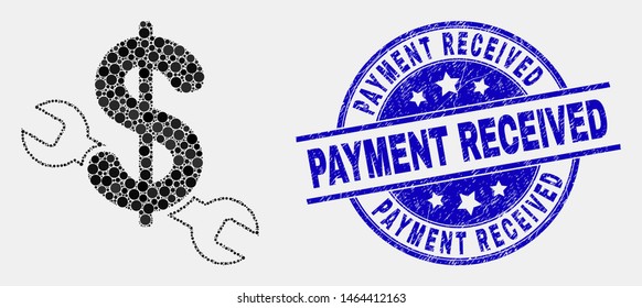 Pixelated Repair Price Mosaic Pictogram And Payment Received Stamp. Blue Vector Round Textured Seal Stamp With Payment Received Title. Vector Combination In Flat Style.