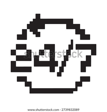 Pixelated representation of a face with the text 24 7 inside