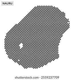 A pixelated representation of Nauru's outline is shown, featuring the country's name at the top in a clear and bold font.