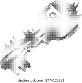 A pixelated retro halftone dotted dither illustration of Italy in monochrome style perfect for vintage abstract minimalist poster or vector graphic designs. Ideal for travel country themes or printable retrostyle icons