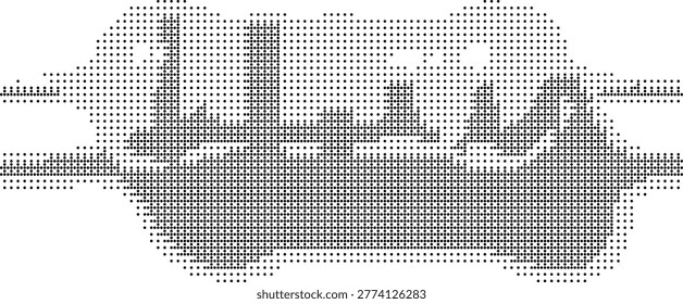 A pixelated retro halftone dotted dither illustration of a classic Volkswagen Beetle in monochrome vintage style ideal for posters graphics and minimalist design projects