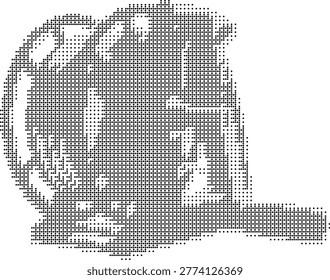 A pixelated retro halftone dotted dither camera illustration in monochrome blackwhite style perfect for vintage graphic design and minimalist art projects. Ideal for printable posters photography icons or abstract vector elements