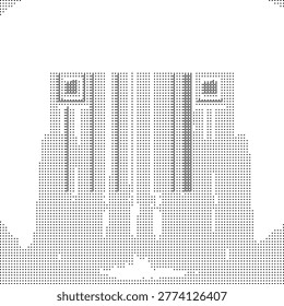 A pixelated retro halftone dotted dither monochrome portrait with vintage dot pattern style featuring minimalist abstract face design ideal for graphic design poster art and visual effects in a retro aesthetic monochromatic dot matrix technique