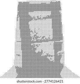 A pixelated retro halftone dotted dither portrait in monochrome vintage style ideal for graphic abstract patterns or printable minimalist dotmatrix art and retrostyle vector posters