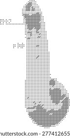 A pixelated retro halftone dotted dither microphone icon in monochrome black minimalist style ideal for vintage audio music podcast and sound recording projects as a vector graphic or retrostyle speech icon