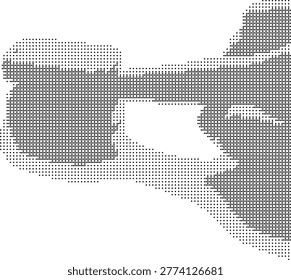 A pixelated retro halftone dotted dither guitar illustration in monochrome blackwhite style ideal for vintage music instrument posters graphic minimalist abstract vector designs and retrostyle printable art