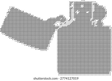 A pixelated retro halftone dotted dither map in monochrome minimalist style ideal for vintage graphic design projects or printable territory state posters featuring abstract geography themes with a classic retrostyle vector aesthetic