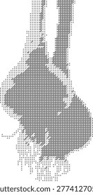 A pixelated retro halftone dotted dither hand gesture in monochrome minimalist vintage graphic style ideal for abstract vector icons sign language symbols and black fingers gesture designs
