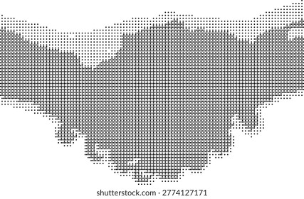 A pixelated retro halftone dotted dither illustration of London in monochrome minimalist vector style ideal for geography maps with a vintage dotpattern urban blackwhite graphic design