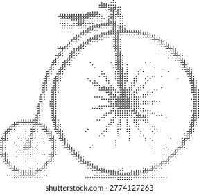 A pixelated retro halftone dotted dither bicycle in monochrome minimalist style ideal for graphic vintage vector illustrations dotmatrix art and printable posters with a black graphicdesign aesthetic