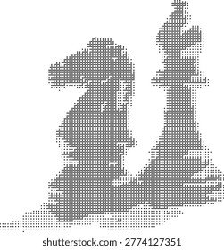A pixelated retro halftone dotted dither monochrome vector graphic of chessmen in a minimalist vintage abstract style ideal for printable blackwhite pattern illustration and artistic chess-themed designs