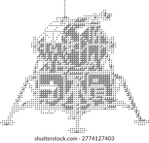 A pixelated retro halftone dotted dither portrait of a woman in monochrome vintage abstract style ideal for graphic minimalist poster art and vector face designs featuring a striking black dotpattern with a classic retrostyle aesthetic