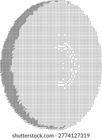 A pixelated retro halftone portrait made of dotted dither patterns in monochrome black and white with a vintage graphic style. Ideal for minimalist posters or printable vector illustrations featuring abstract circular art and retrostyle desig...