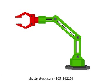 Pixelated Robotic arm. Pixel Art 3d Vector illustration. Isolated on white background.