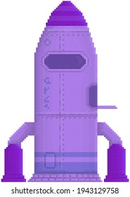 Pixelated rocket isolated on white background. Combat pixel aircraft for alien transportation