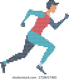 Pixelated Runner Silhouette Made of Dots on White Background pose endurance