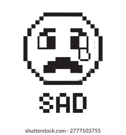 Pixelated sad face with tear and the word sad underneath