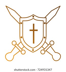 pixelated shield with sword game icon