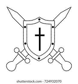 pixelated shield with sword game icon