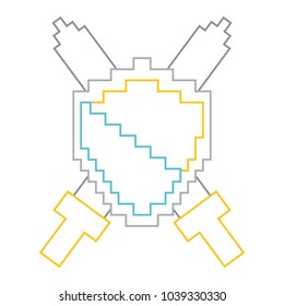 pixelated shield and swords video game