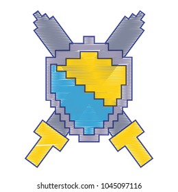 pixelated shield and swords video game