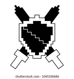 pixelated shield and swords video game