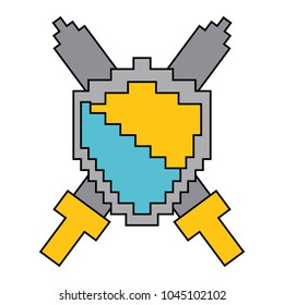pixelated shield and swords video game