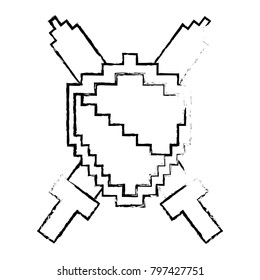 pixelated shield and swords video game