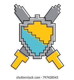 pixelated shield and swords video game