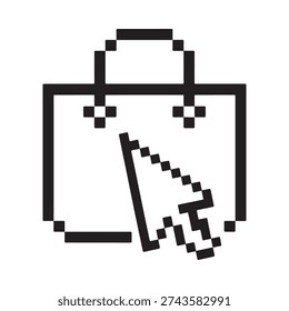 Pixelated shopping bag with a cursor depicting online retail