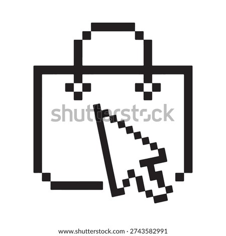 Pixelated shopping bag with a cursor depicting online retail