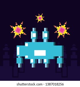 pixelated spaceship flying game icon