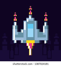 pixelated spaceship flying game icon