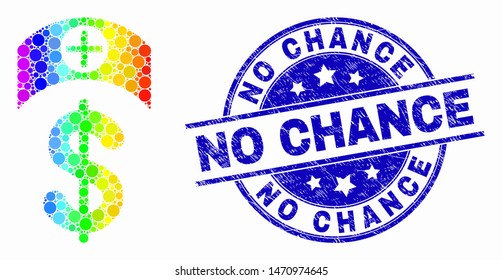 Pixelated spectrum medicine price mosaic icon and No Chance seal stamp. Blue vector round distress seal with No Chance message. Vector composition in flat style.